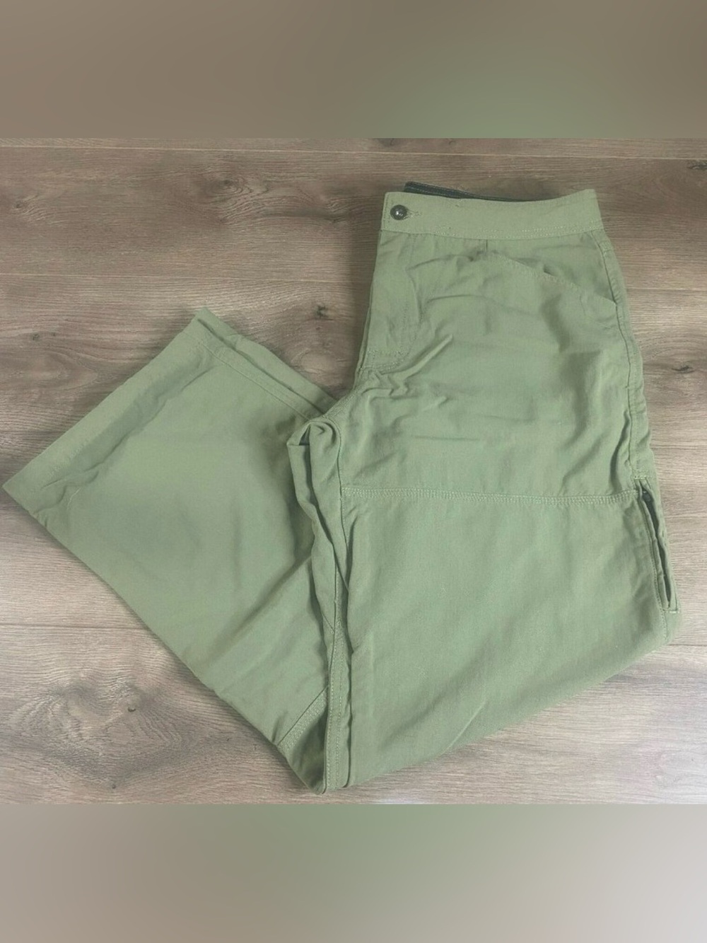 Prana Pants Womens XL 34 Green Wide Leg Outdoor Camp Zip Pockets Water Resistant
